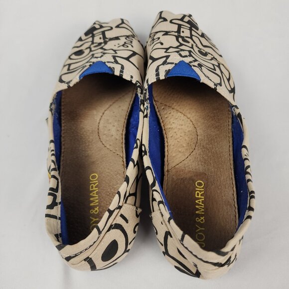 Joy & Mario J. Pierce Women’s Flat‎ Slip On Shoe 8W Graphic Cartoon Black & Tan - Picture 5 of 12